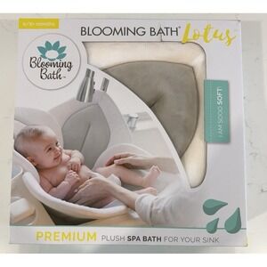 Blooming Bath Lotus Premium Plush Spa Baby Bath Seat 0-6 Mo Gray Cream SOFT NIB